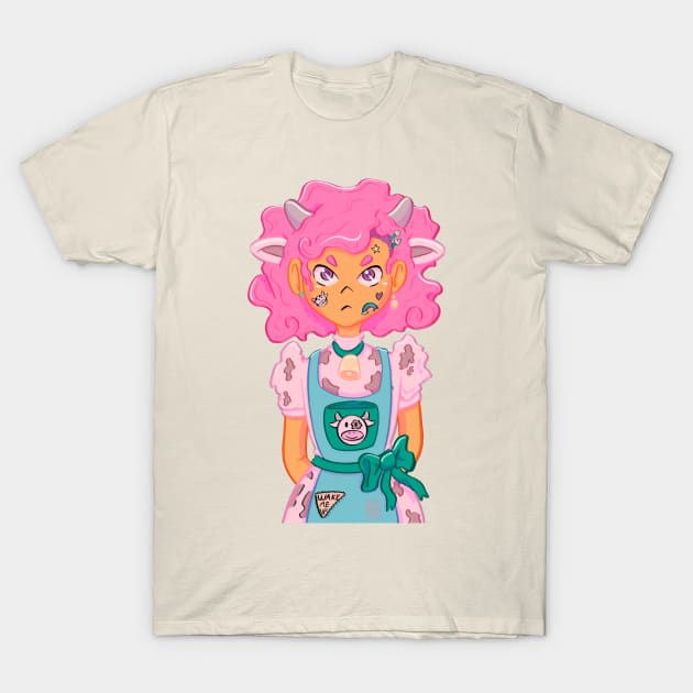 Cow little girl T-Shirt by Flufreek tea